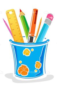 Pens and pencils in pot